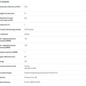 Kolimator pryzmatyczny seria SLx 1x Micro siatka ACSS